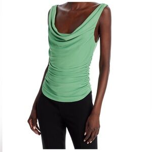 CINQ a SEPT Cherise Ruched Cowl Neck Top Sea Palm Green NEW